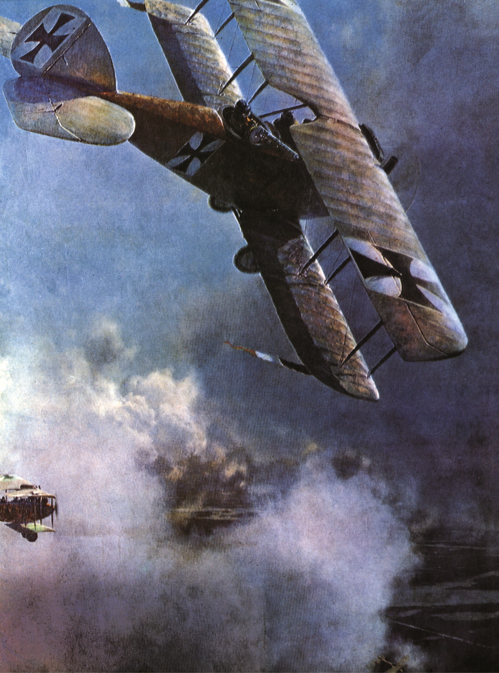 A German Albatross in action against British fighters over the Western Front in 1917.