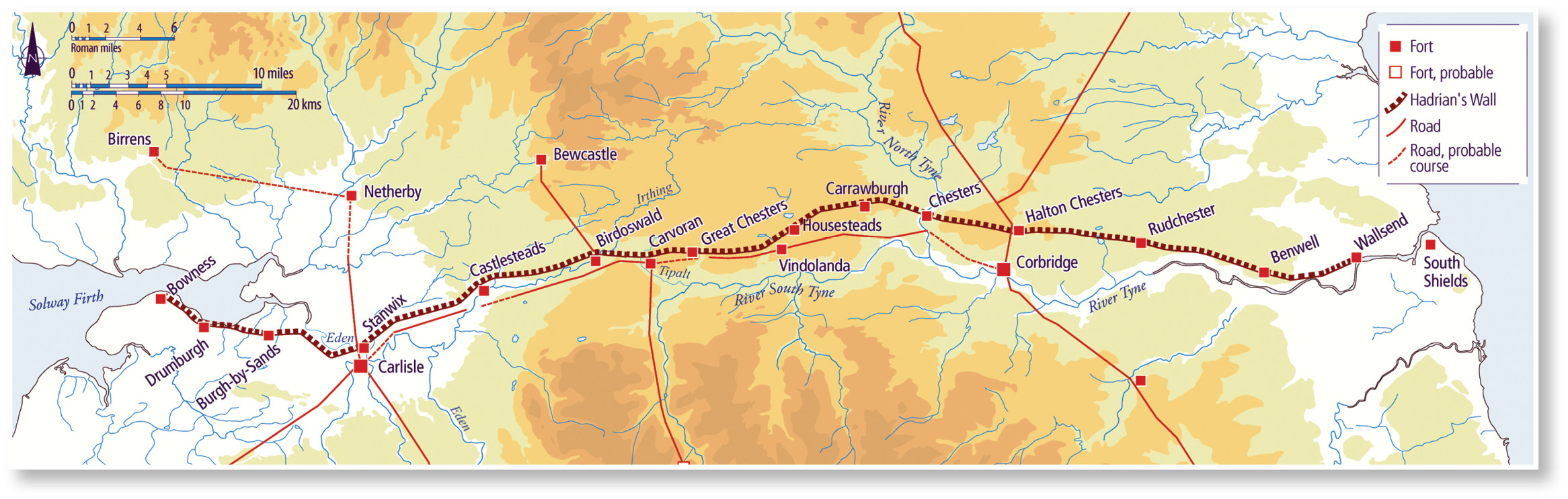 left Milecastle 39 on Hadrian’s Wall. The ruins of this Roman frontier system remain impressive, but what was the army attempting to achieve by building it? above Hadrian’s Wall, as completed at the end of Hadrian’s reign.