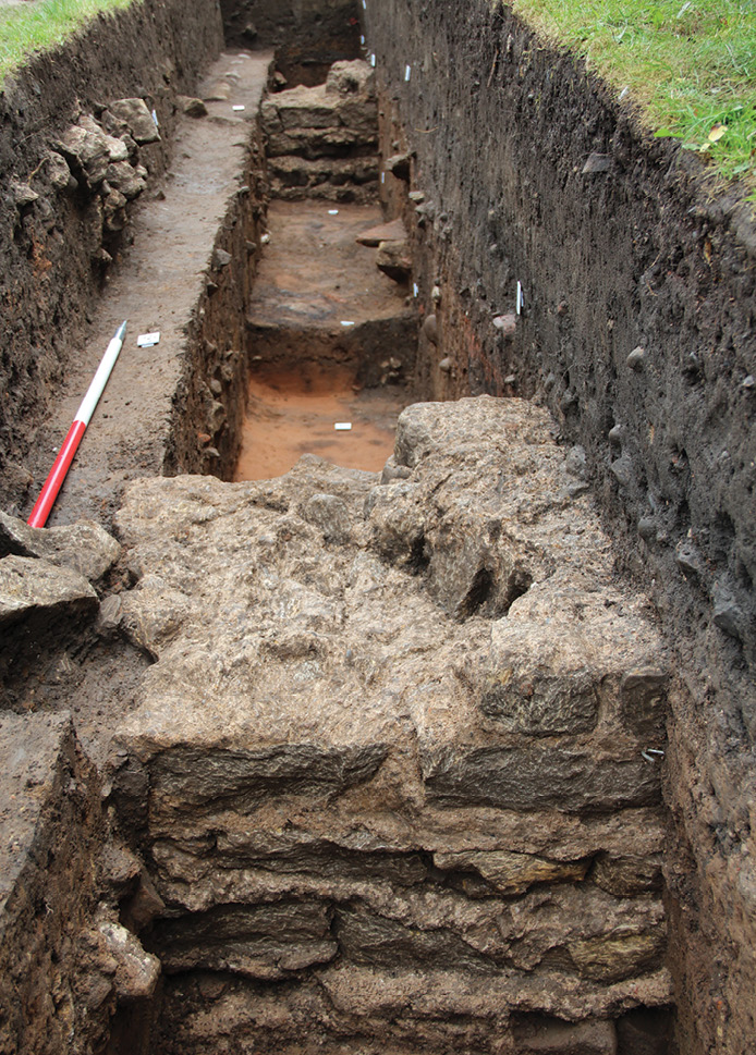 BELOW Parts of the forum foundations were re-excavated in 2017, as part of the Aldborough Roman Town Project. Unusually, it appears to have been built in stone from the beginning.