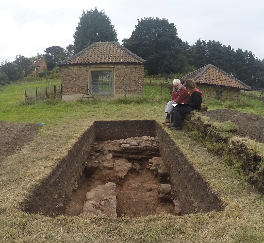 LEFT Overlooking the re-excavation of part of a domestic bathhouse associated with a townhouse identified in the southern part of the town. This dwelling also had two 2nd-century mosaics; the structures in the background were constructed in the 1830s and 1840s to protect them after their excavation.