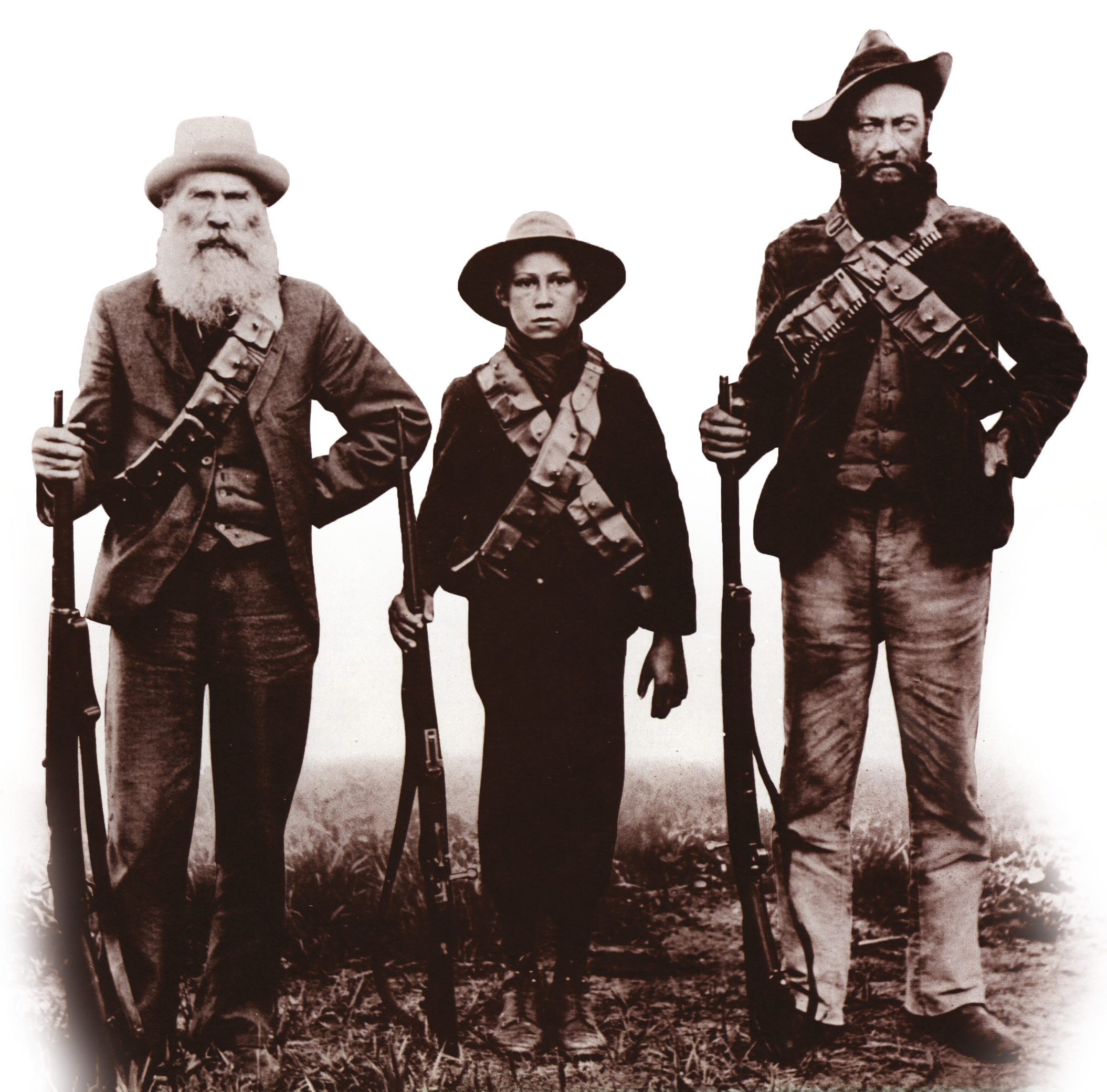 The Second Boer War was a fiercely contested struggle that involved the biggest overseas deployment in British history [ABOVE RIGHT] against a small community of farmers [BELOW]. Smuts emerged as an energetic, aggressive, and effective military commander.