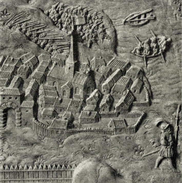 ABOVE This rendering of Oslo on the 16th-century sarcophagus of King Frederik II provides a rare and inaccurate glimpse of the medieval town.