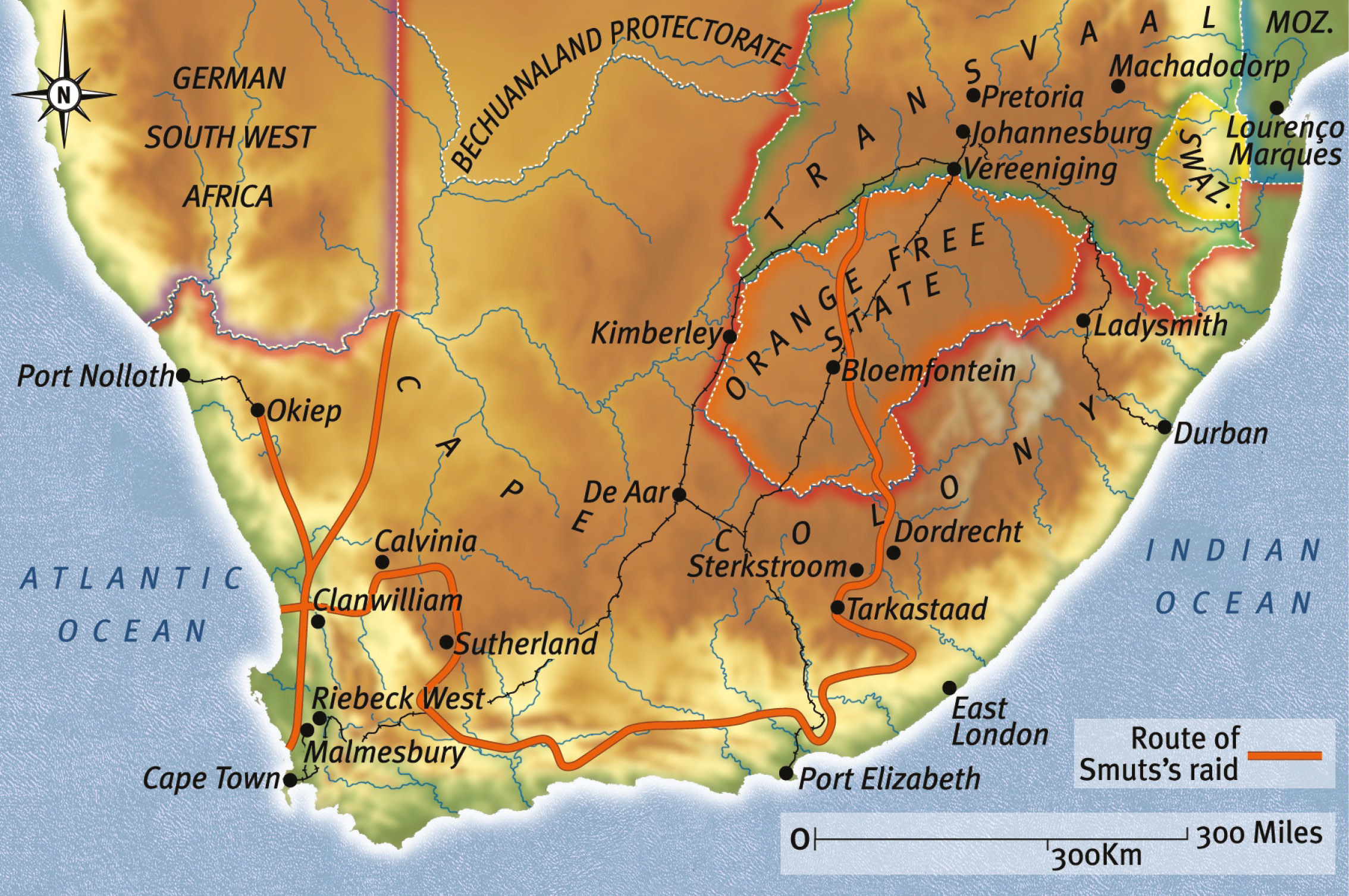 ABOVE Map of Smuts’ raid across Cape Colony one of the boldest and most ambitious campaigns of the Boer guerrilla campaign.