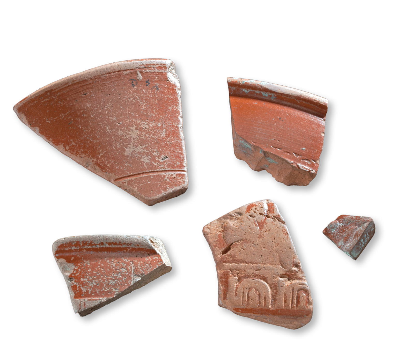 top Although the Sculptor’s Cave lay far beyond the Roman frontier, Roman influence can still be seen at the site, including these fragments of Samian ware excavated by Benton.