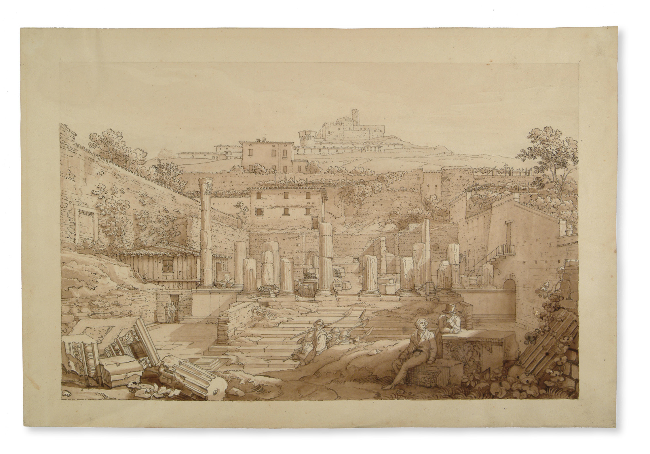 ABOVE Luigi Basiletti, The Capitoline Temple seen from the south at the end of the excavations. Ink and sepia drawing, 1826.