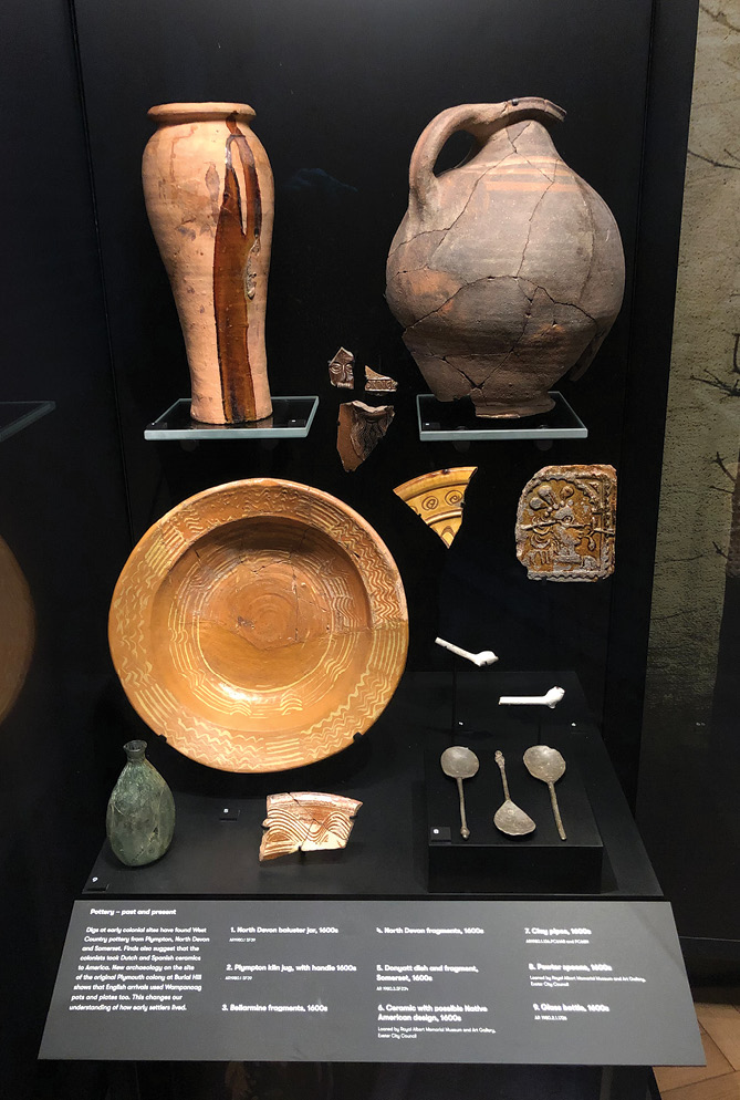 FAR LEFT This cooking pot was created by Nosapocket/ Ramona Peters for the exhibition and then The Box’s permanent collection. LEFT West Country ceramics are found at English colonial sites along the American East Coast.