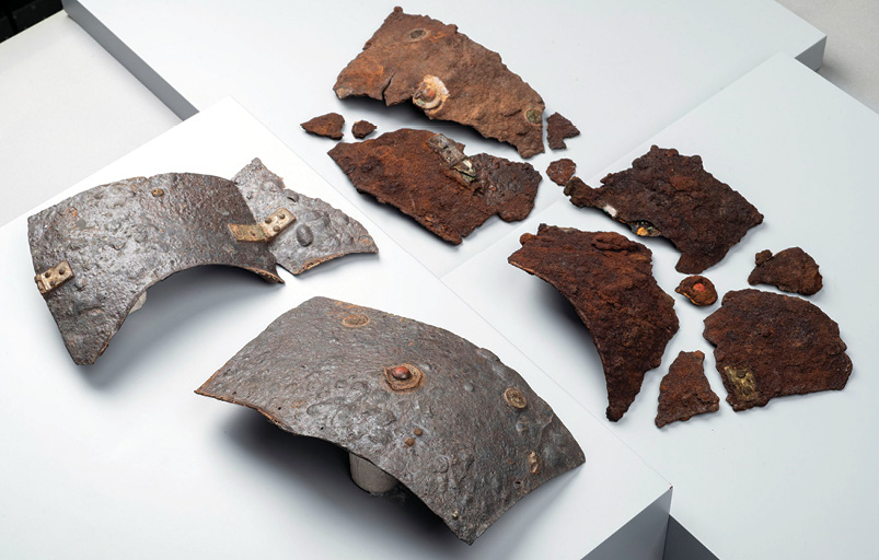 above Other artefacts found at Kalkriese included several Roman weapons. left The Roman cuirass found at Kalkriese represents the most complete example of a lorica segmentata currently known from the early 1st century AD.