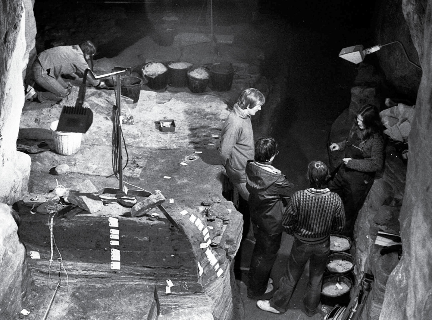left Ian and Lekky Shepherd worked at the site in 1979. This photograph shows their investigations in the western entrance passage.