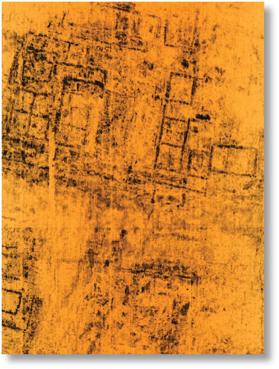 left GPR time-slice from Cunetio, a Roman Town in Wiltshire, near Mildenhall. Time Team used a Mala Mira cart here in 2009, which produced an extremely detailed and high-resolution image of the archaeological features. far left The Mala Mira cart crossing the field at high speed at Cunetio.
