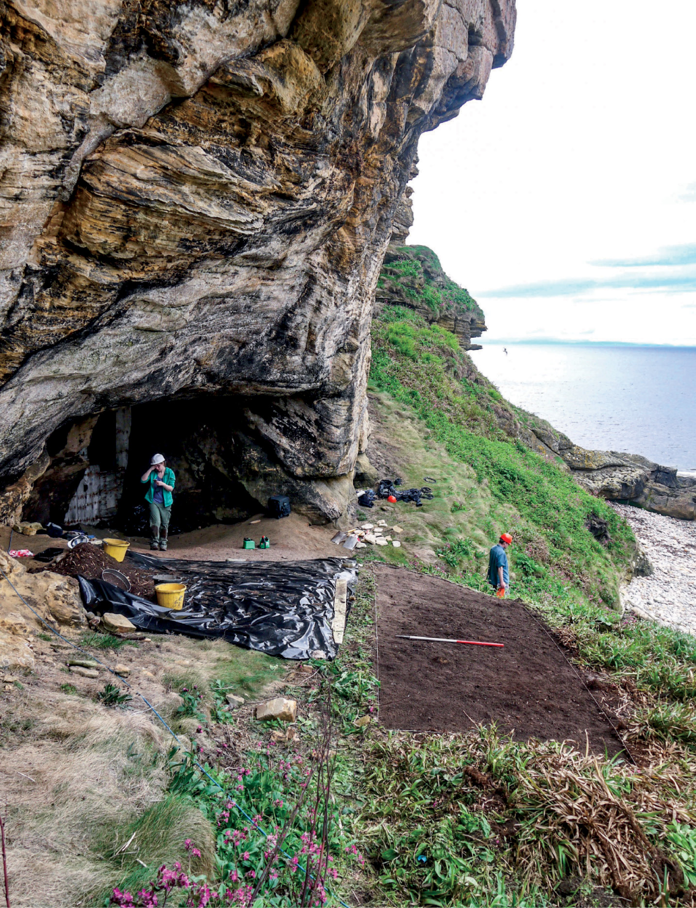 left Investigating the location of Benton’s spoil heap in 2014, in an effort to recover some of the human bones that she discarded during her dig.