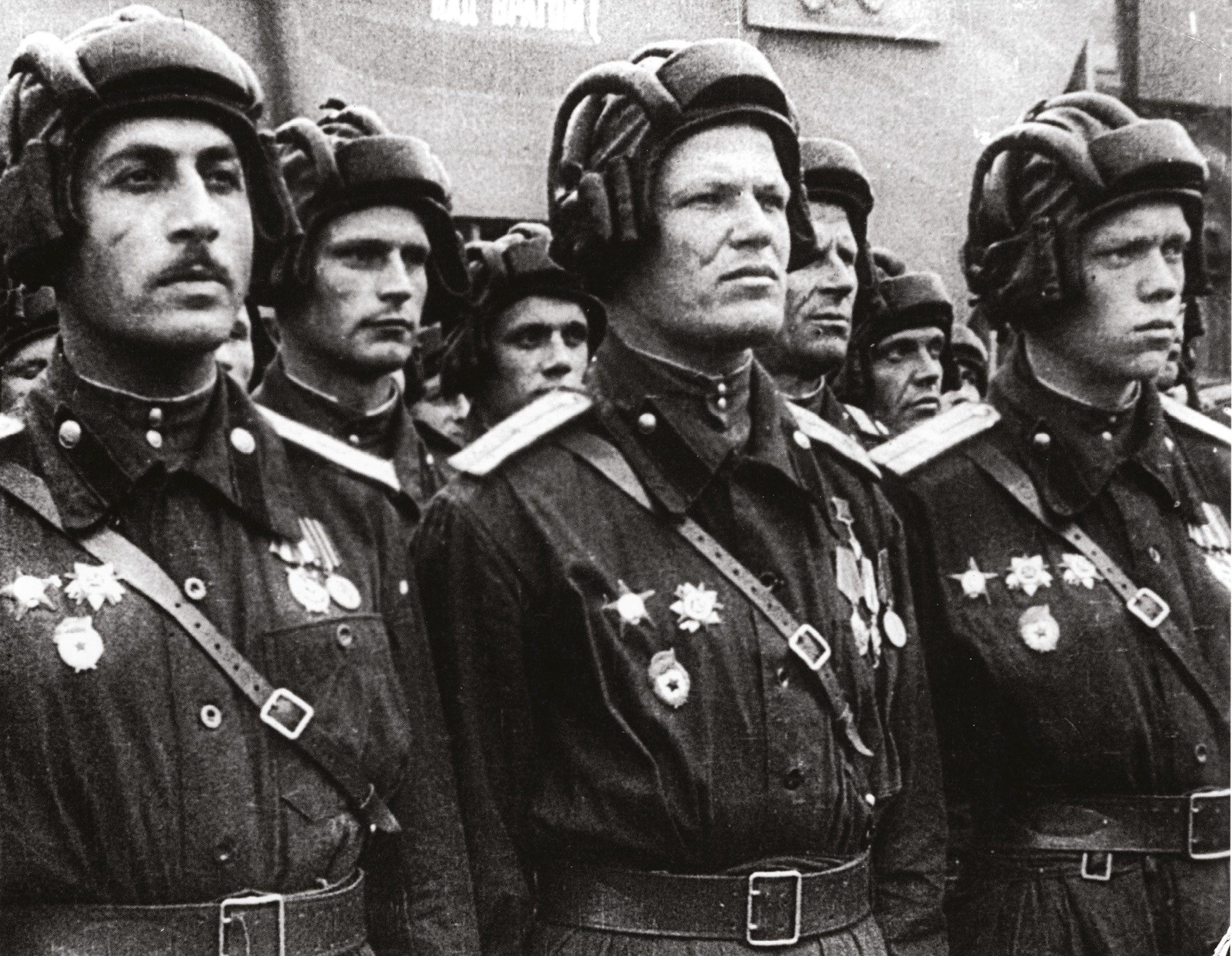 ABOVE Soviet tank crews parade in Moscow after the victory. Sheer numbers of men and machines were the decisive factor.