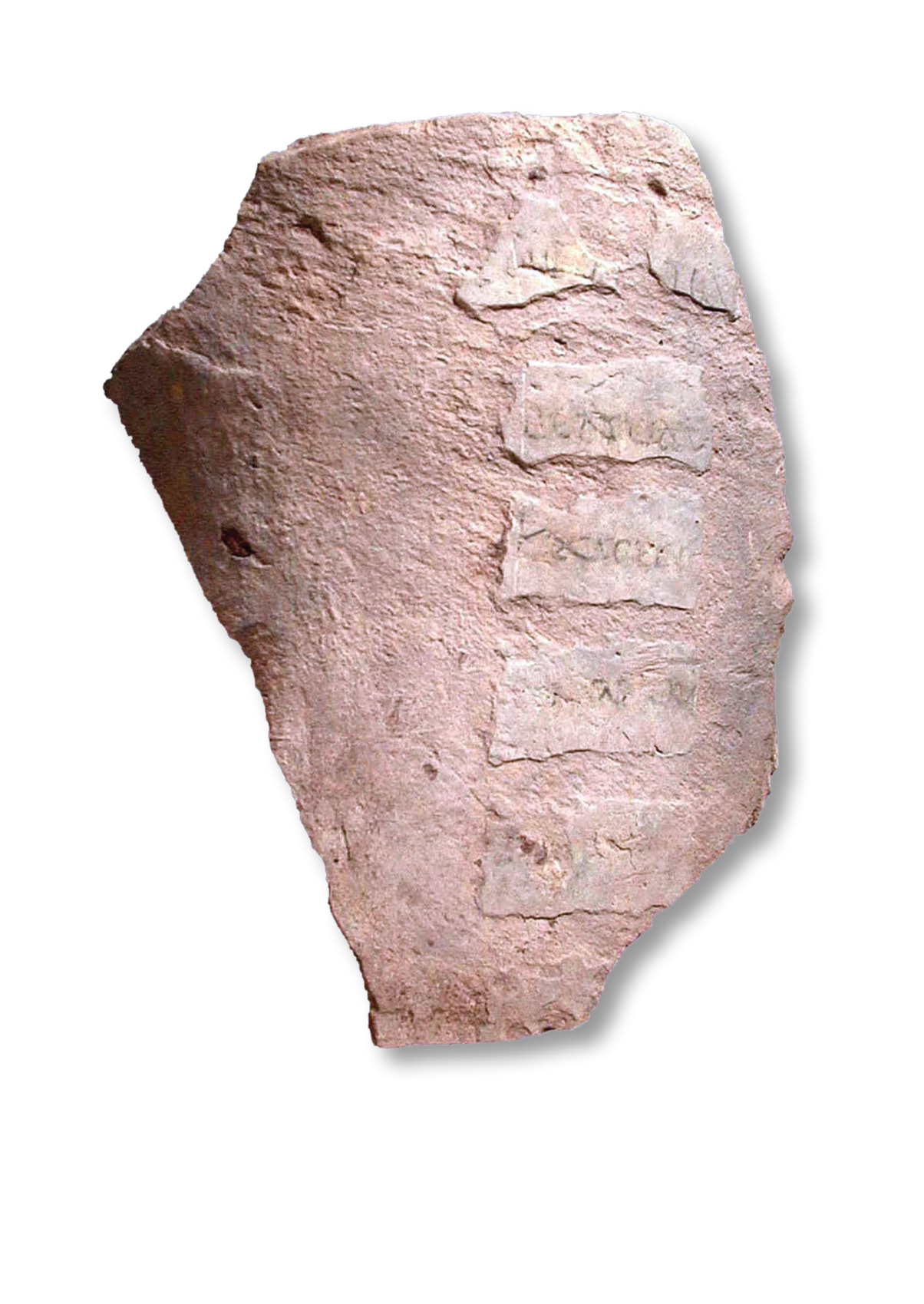 left This amphora fragment, from refuse associated with the fort commander’s house, bears an ink label describing its contents as a tunny fish relish from southern Spain.