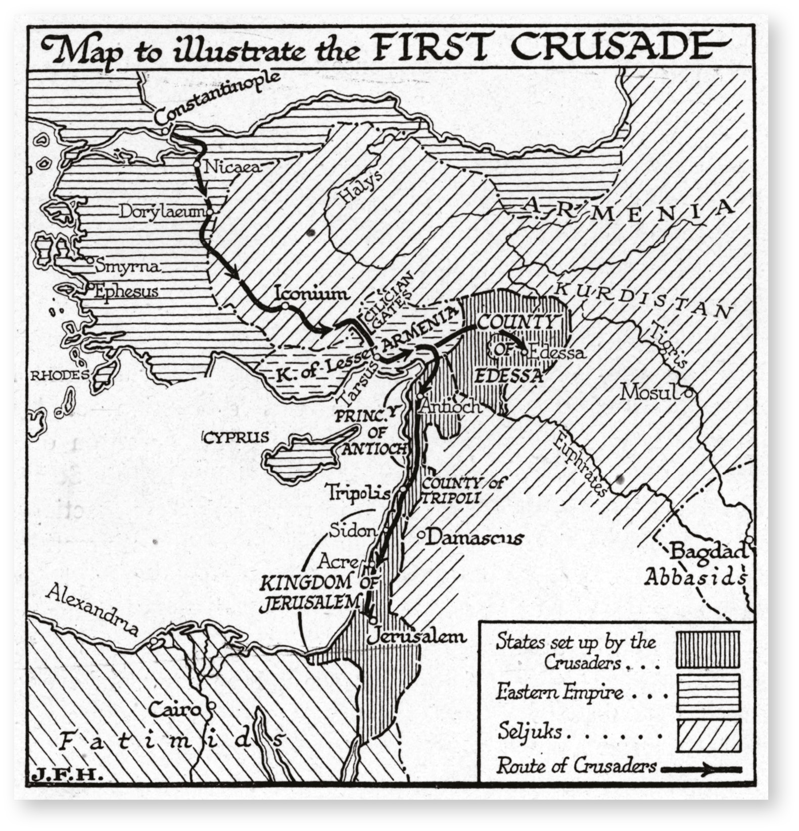 ABOVE Map of the four Crusader states set up after the First Crusade (1096-1099). The challenge was to maintain and defend them over the following two centuries.