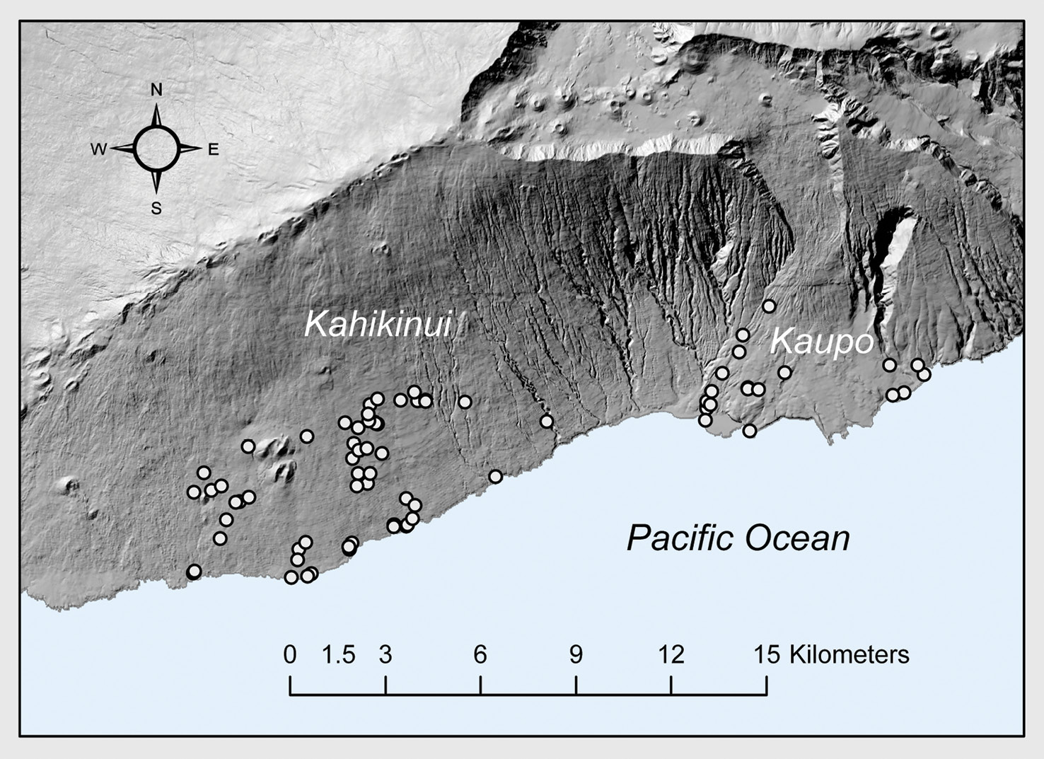 above The location of heiau sites in Kahikinui and Kaupō districts on Maui.