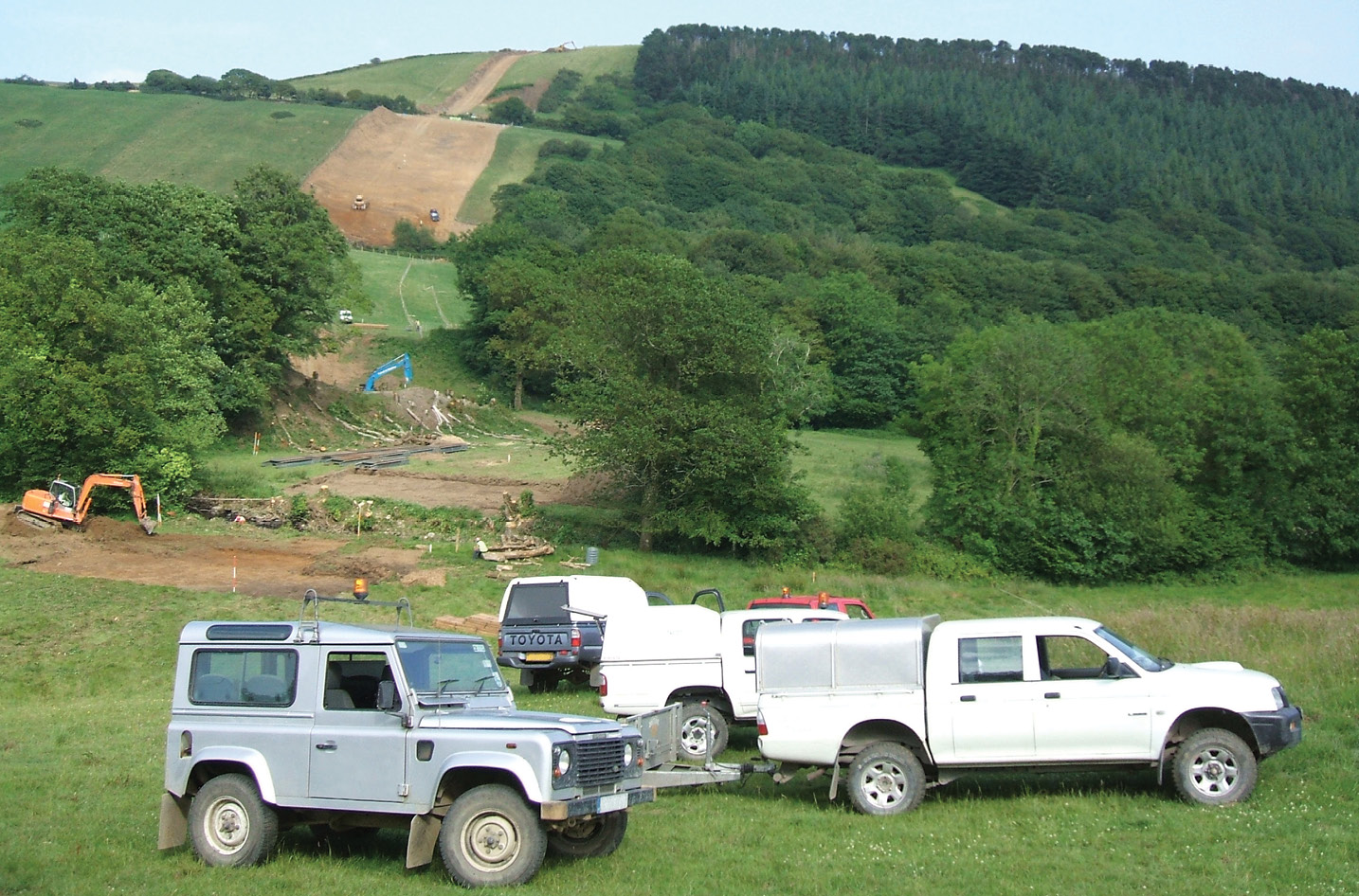 left Archaeologists working on the route of the pipeline were faced with a diverse range of environments, from rolling terrain on the Milford Haven Aberdulais section (above) to digging remote test pits on Mynydd Myddfai (below).