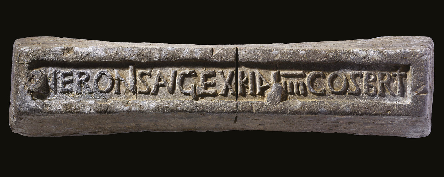 below Found near Stockbridge, this lead ingot would have been produced as part of the mining activities that greatly accelerated in Britain during Nero’s reign. Britain’s mineral wealth is thought to have been one of the main drivers behind the Roman conquest.