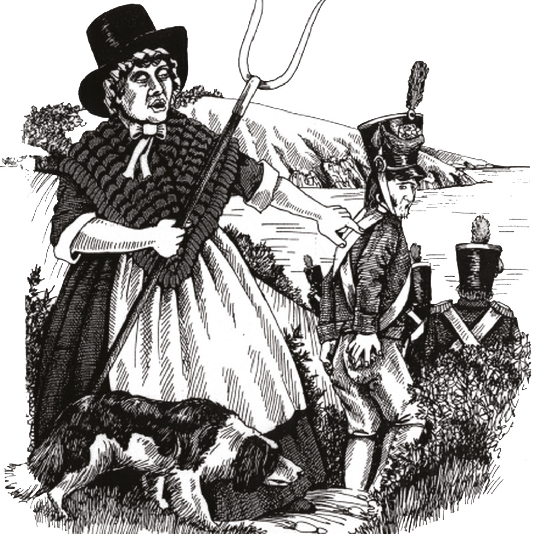 BELOW The local Welsh mobilised against the invaders, led by womenfolk wearing traditional costume. Jemima Nicholas [LEFT], who seems to have captured a dozen or so Frenchmen at the point of a pitchfork, became a local folk legend.