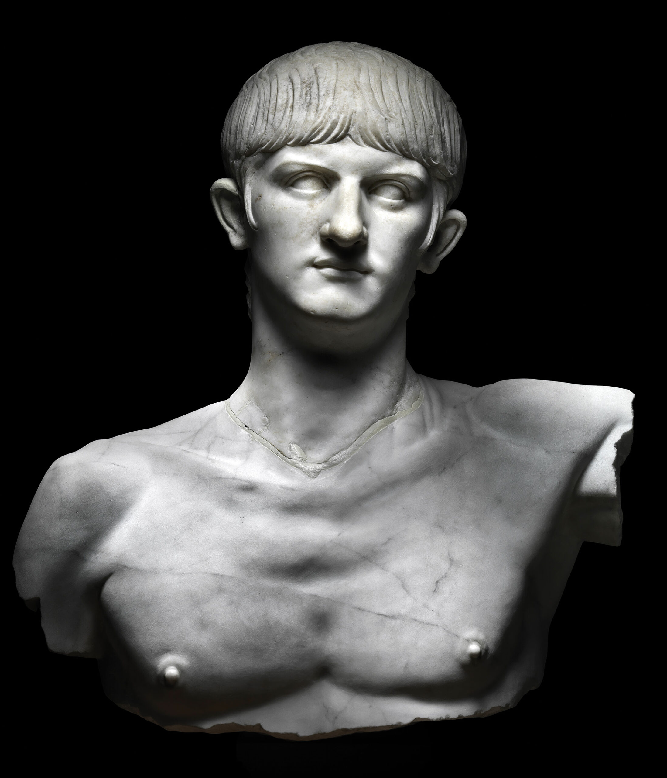 above Bust of Nero, Olbia, Italy. Marble, around AD 55 (restored). Size: 95cm high