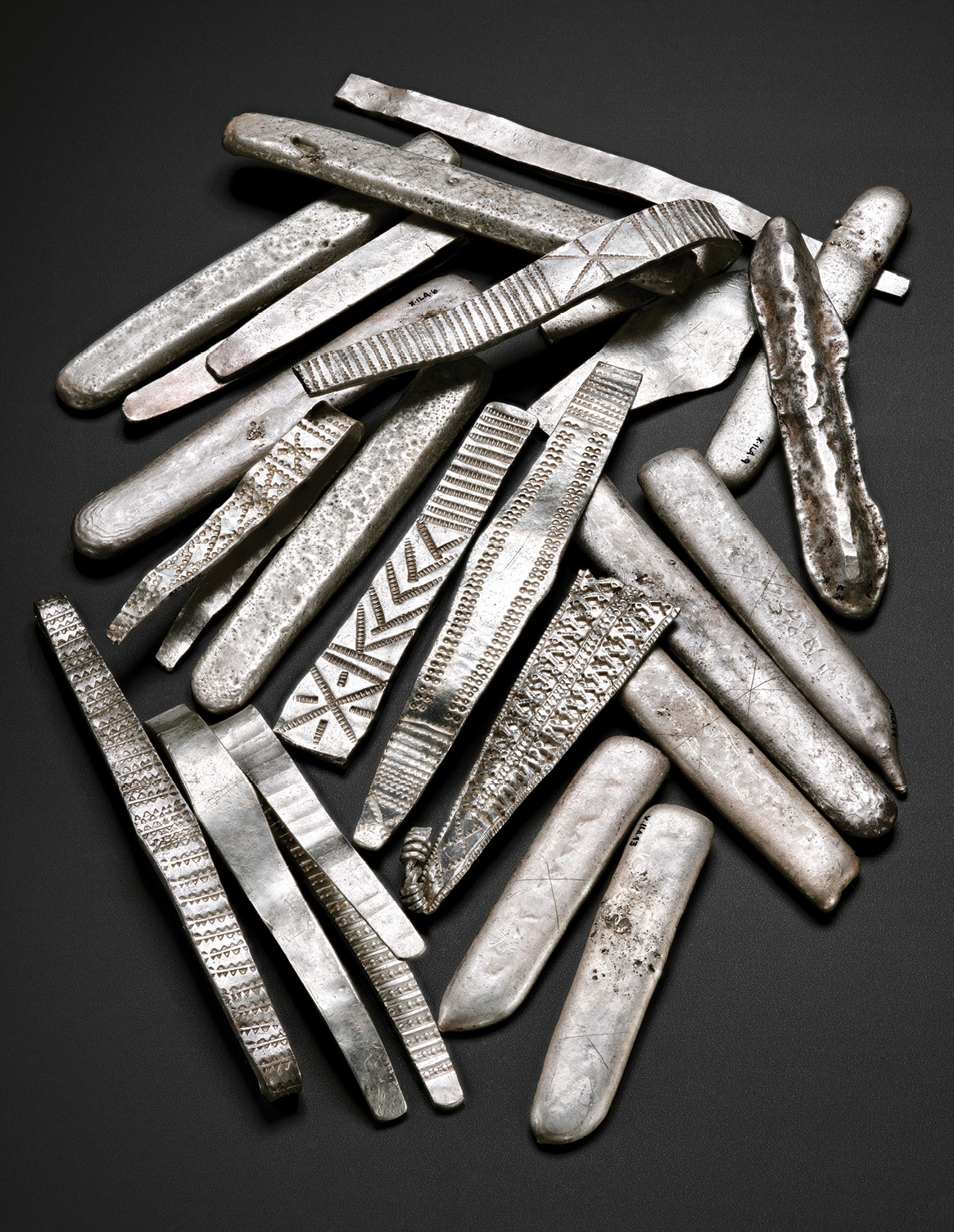 above Silver bullion from the upper, ‘decoy’ layer of the Galloway Hoard.