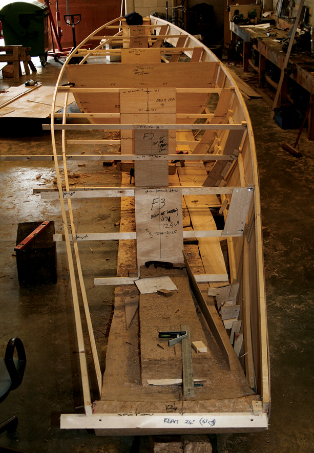 BeLOW Framing the debate: were temporary guides used to help shape Bronze Age boats’ hulls? BELOW RIGHT after the upper strakes had been fixed in place.