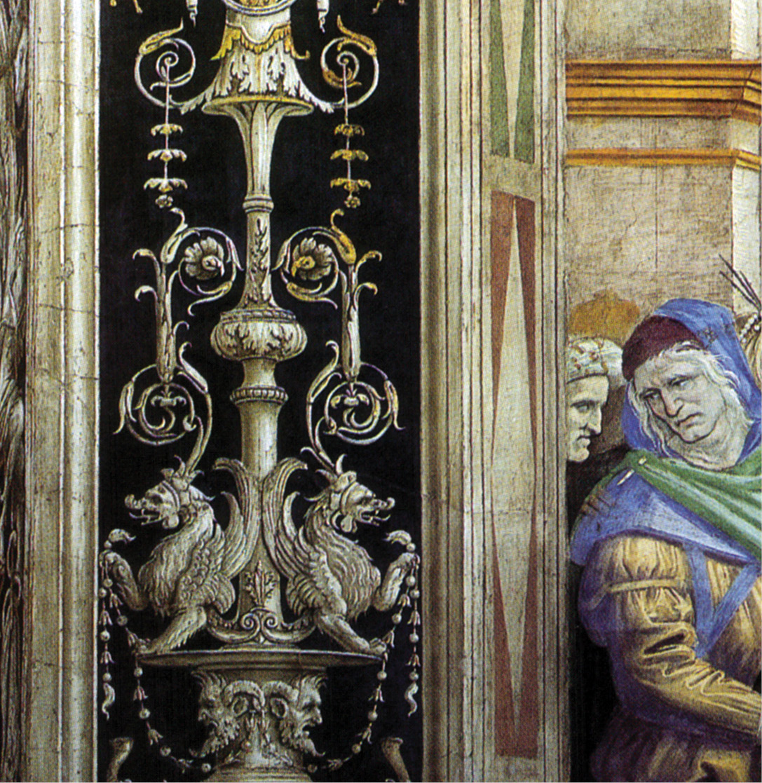 above & right Grotesque decoration in the Carafa chapel, Santa Maria sopra Minerva, Rome, 1489-1493. left Grotesques and an ancient philosopher, c.1503-1504, by Luca Signorelli in the cathedral at Orvieto.