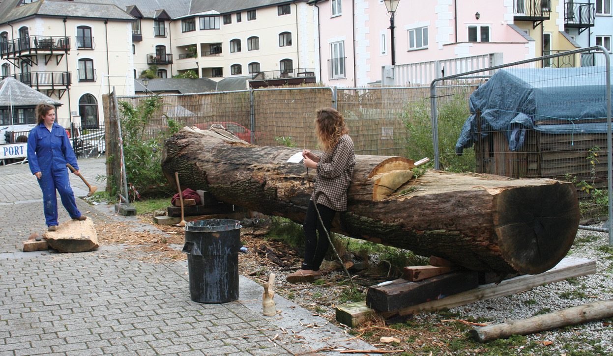 BeLOW One of the three oak logs that provided raw materials for the project.