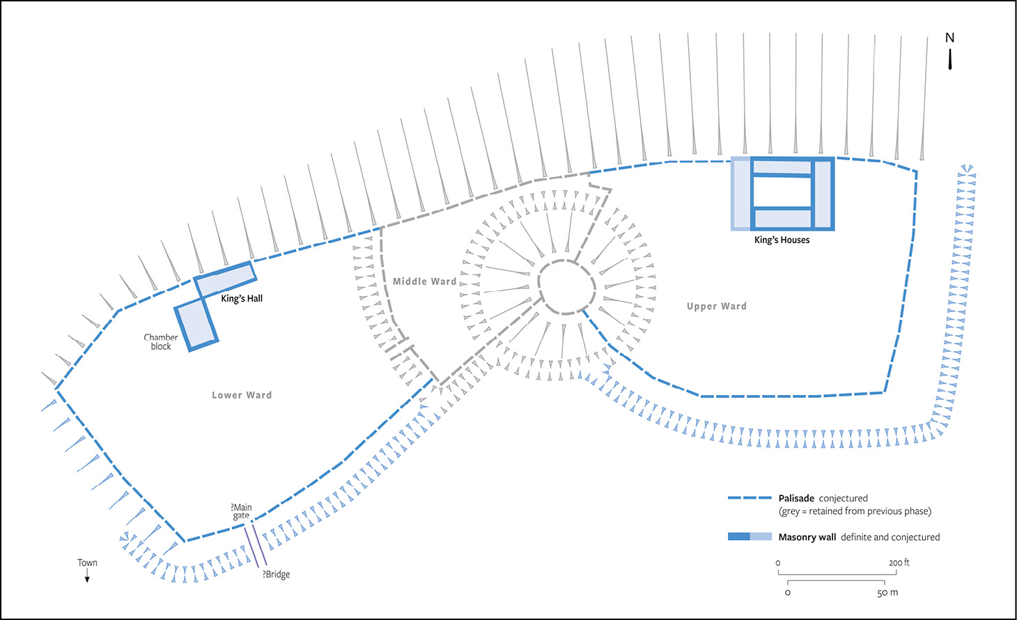 left A conjectural plan of the castle as it may have been extended by Henry I, c.1105-1110.