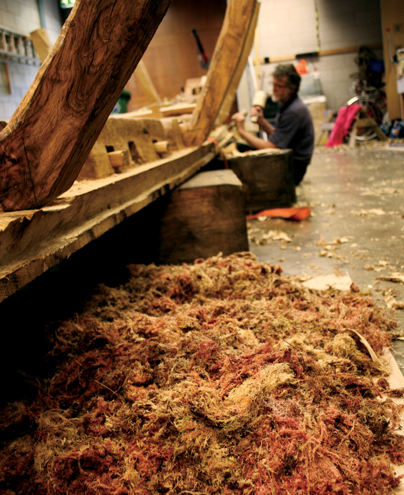 right Yew strips and moss were used to sew the planks together and make them watertight.