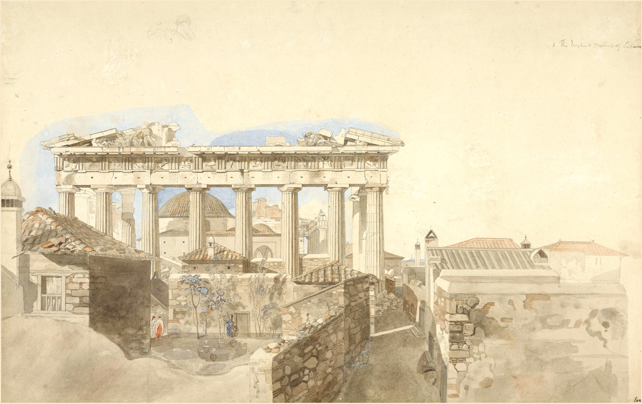 ABOVE View of the Parthenon from the east, 1765-1766. Pen and grey ink and watercolour, with body colour, over graphite. Size: 360 x 552mm