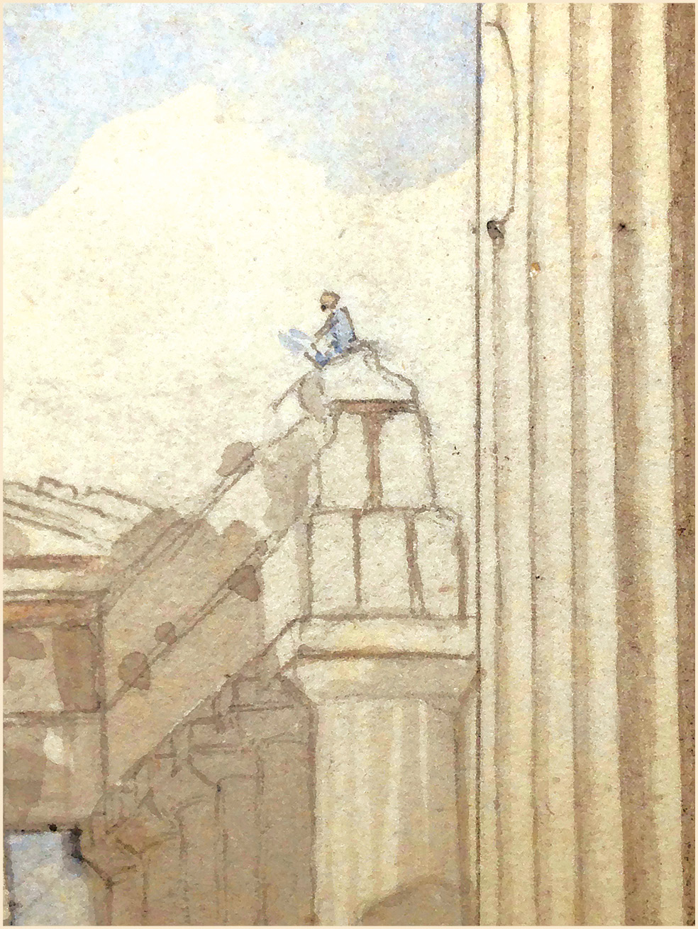 RIGHT In this detail of the above image, Pars is visible sketching on top of the Parthenon.