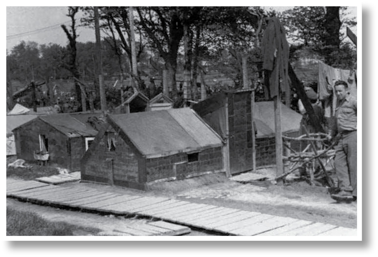 below This photo, taken by the Red Cross in 1944, shows a typical sunken structure, usually built on several levels and constructed by the prisoners themselves.