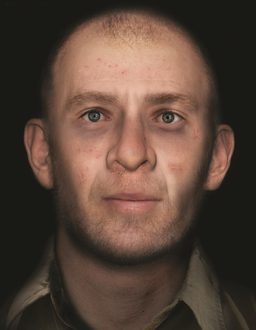 below A facial reconstruction of the individual known as A7, by Face Lab.