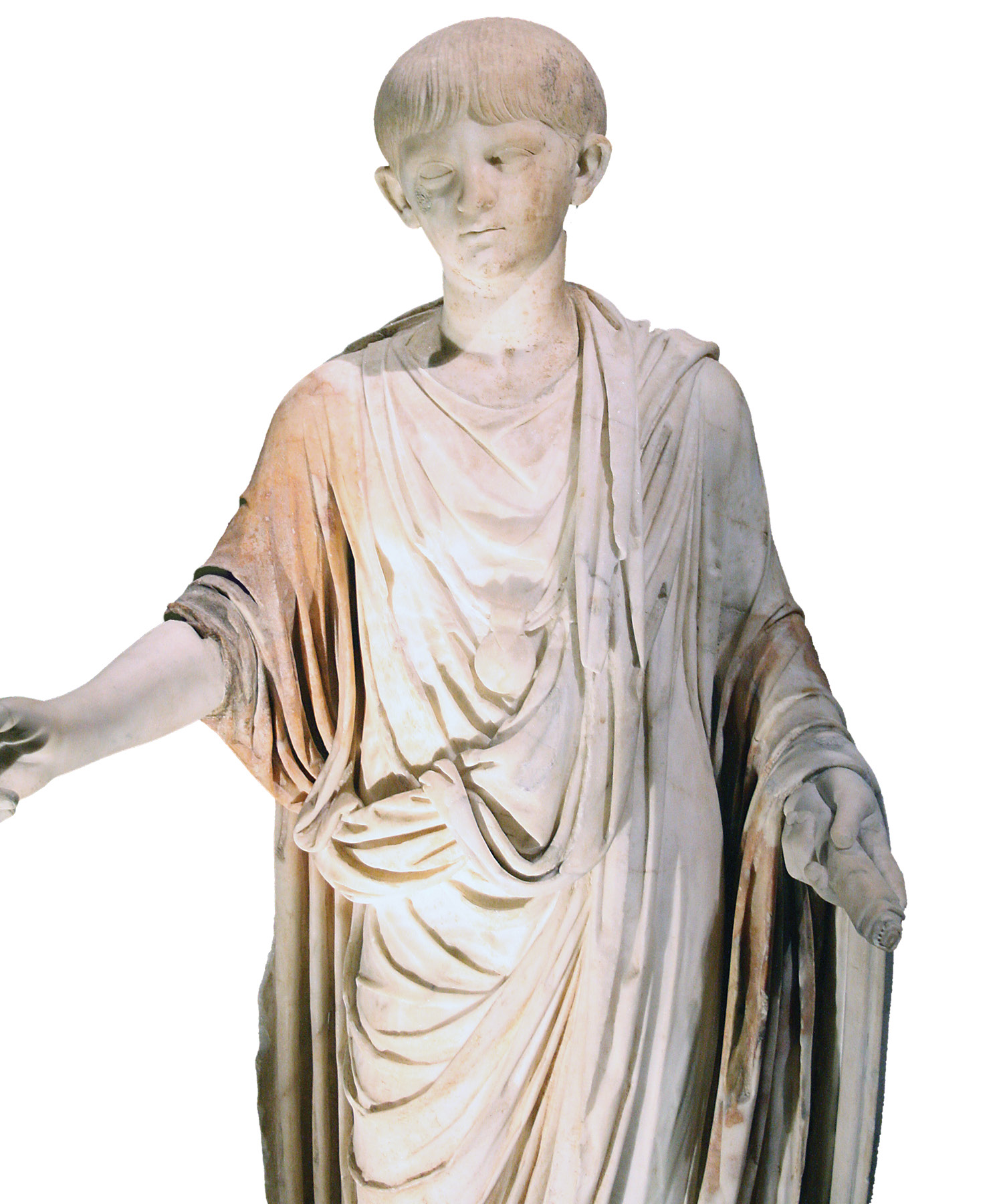 right The boy who would be emperor. This statue, standing 1.4m tall, shows Nero aged about 12 or 13, in AD 50-51. On his chest a bulla or amulet worn by freeborn male children is visible.