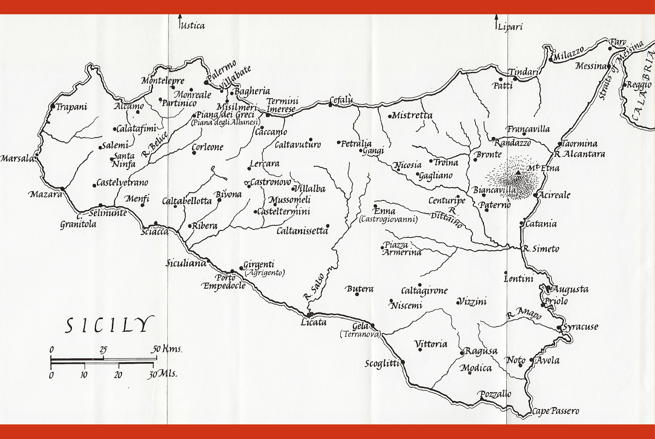 below Map of Sicily showing the major towns. The Battle of Cerami was fought close to Troina, which at the time lay on the border between Norman territory to the east and Arab territory to the west. Norman possession of the town protected the Norman supply-line back to southern Italy via the Straits of Messina, and provided a launch-pad for raids into Arab territory.