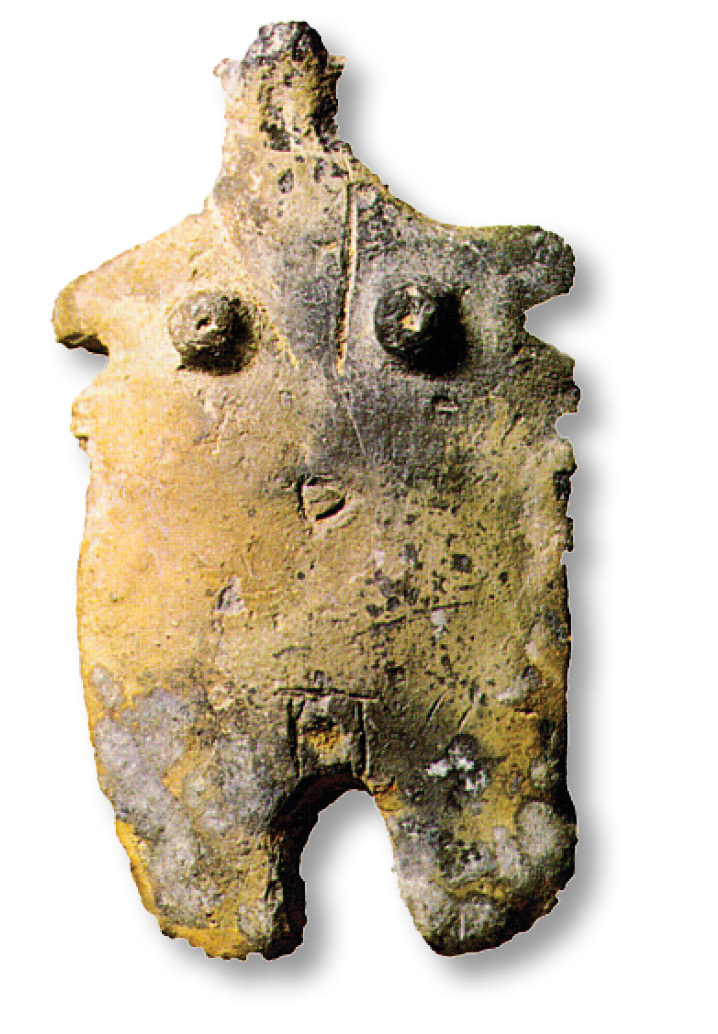far left The Schengavit Neolithic temple: the ritual hearths are shown top left, with the bins to contain the ritual ashes bottom right. left The Neolithic ideal of a female goddess.