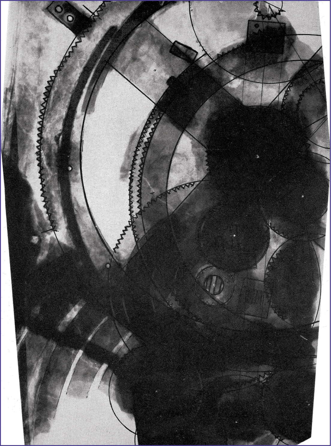 An X-ray of Fragment A, taken by Charalambos Karakalos in 1970 (ABOVE LEFT). The teeth of the gears have been marked in order to count the number. Information from such X-rays allowed Derek de Solla Price to create his model of the Antikythera Mechanism (ABOVE RIGHT).
