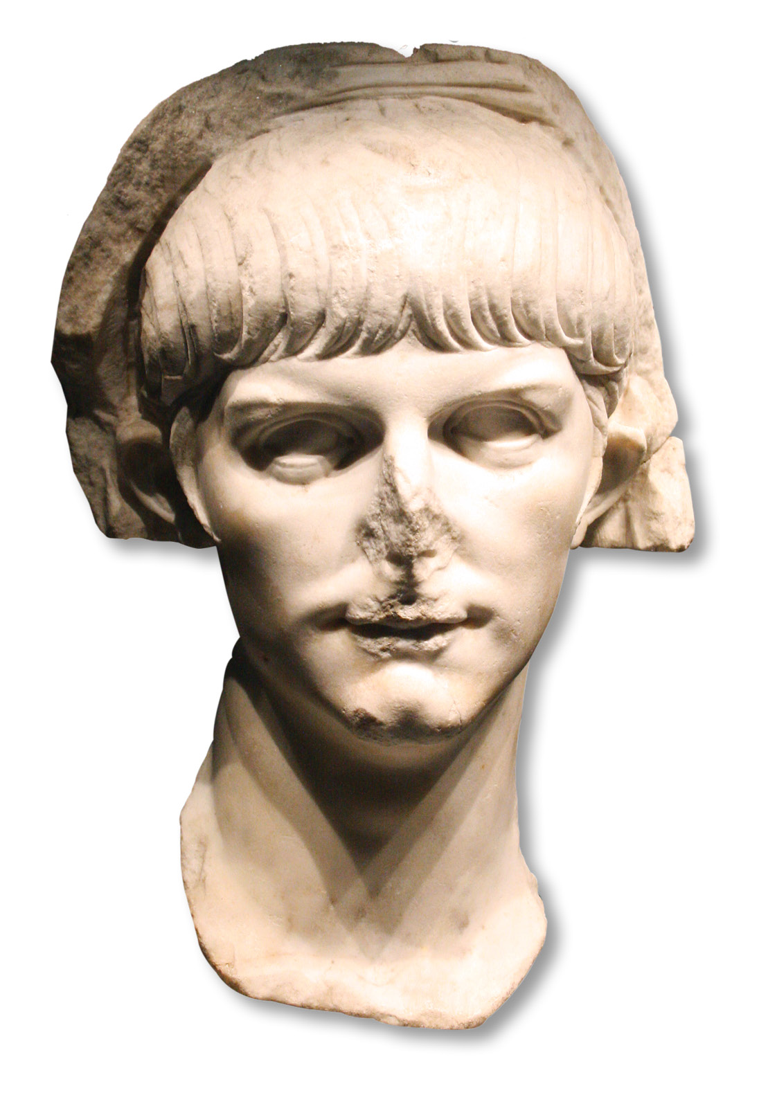 below Nero seems to have sought to portray himself fulfilling a number of classic imperial roles. The statue (left) shows him as pontifex maximus or chief priest; it dates to the early years of his reign. The bronze figure (RIGHT), which is just 11cm tall, shows Nero in military kit as commander in chief. This rare survival was probably part of a larger group of figures on a monument.