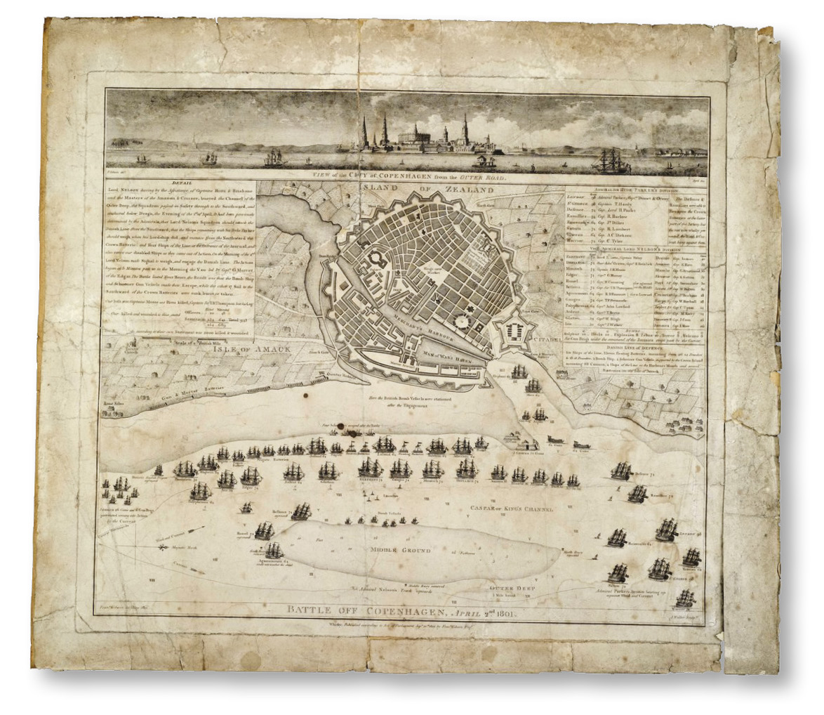 LEFT A contemporary plan of the Battle of Copenhagen, 2 April 1801, when Nelson, in a subordinate role, failed