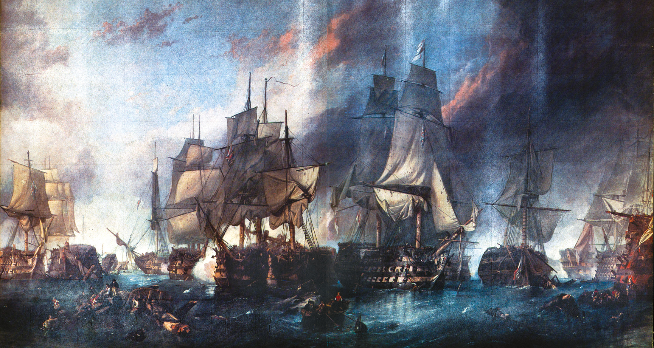 Right Nelson wanted ‘a pell-mell battle’: each captain was to bring his ship as close to the enemy as possible and destroy them with point-blank broadsides. Here the Redoubtable is trapped and battered into submission between the Victory and the Temeraire.