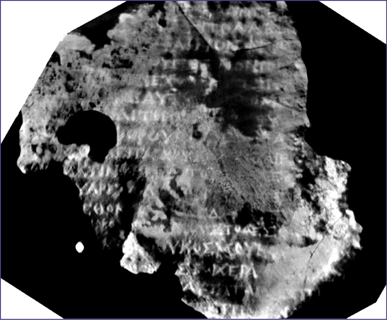 Two samples of the remarkable results from X-ray CT undertaken in 2005. They show part of the Back Cover inscription (ABOVE) which is a User Manual for the device. This extract describes how the planets were displayed at the front. The false-colour X-ray CT image (RIGHT) shows the layout of some of the gears. For example, the two small gears in the centre carry the variable motion of the Moon to the front Zodiac Dial.