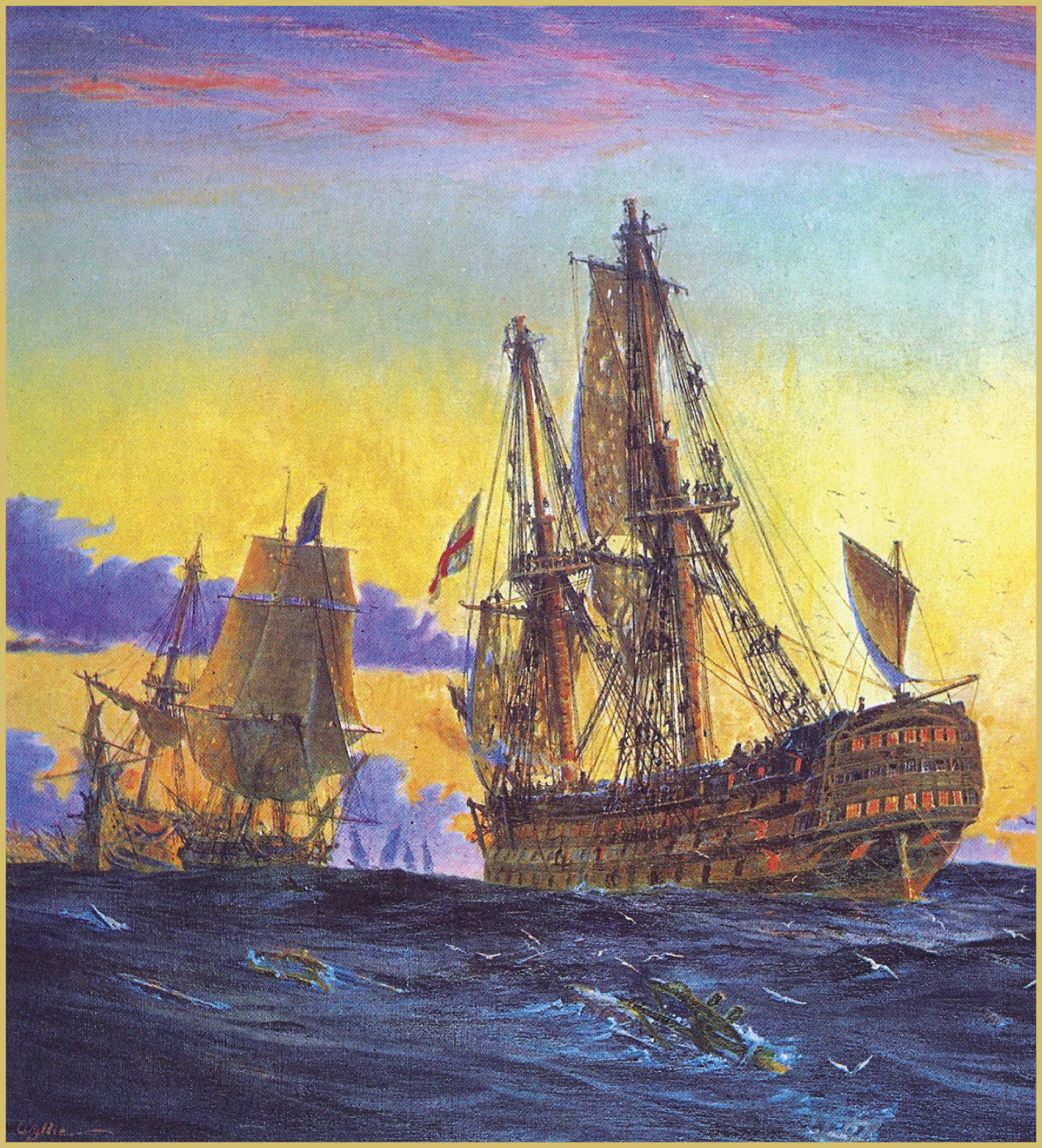 ABOVE The Victory after the battle and before the storm. Even the ships of the triumphant fleet though none was lost suffered massive damage, with most in need of extensive repair in harbour.