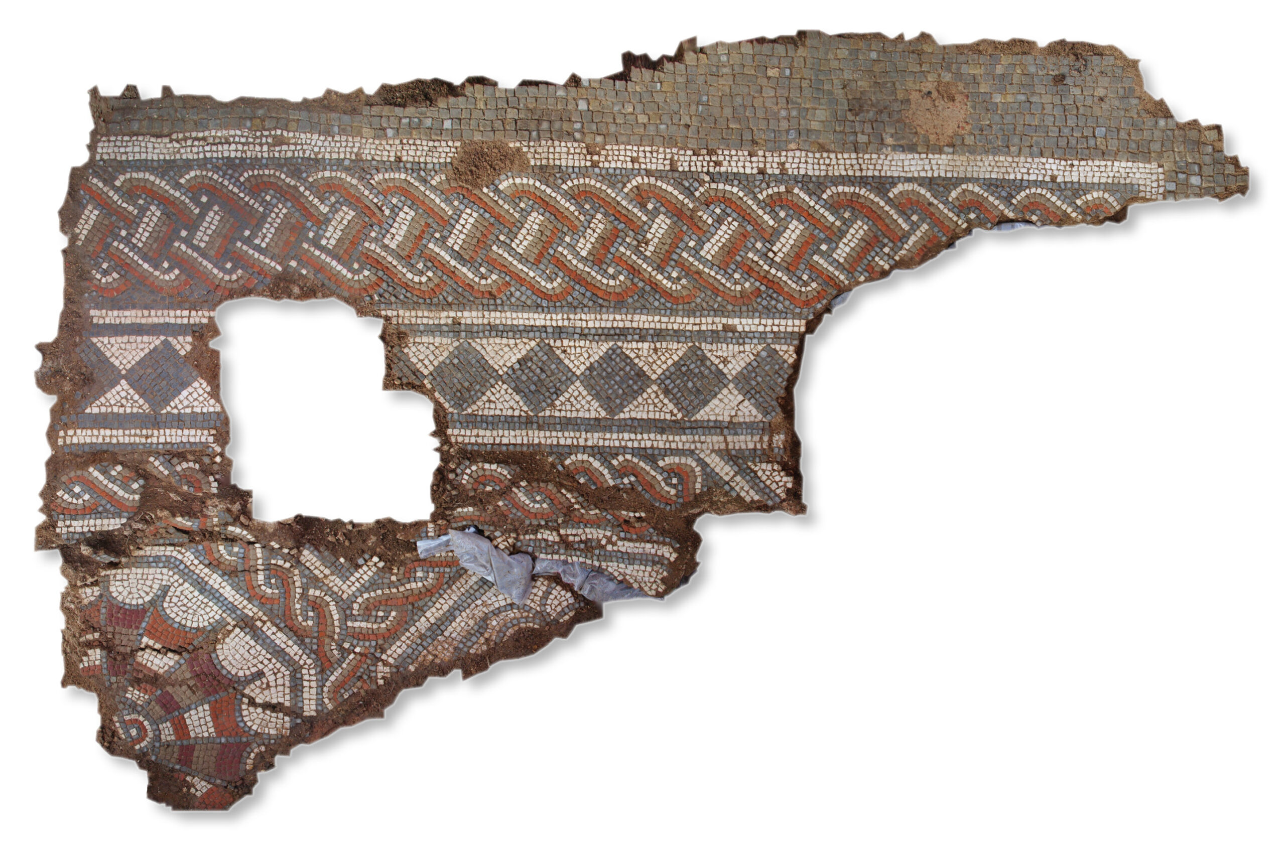 left Found in the main reception room of an elegant townhouse in the heart of Roman Leicester, this is part of one of the finest mosaics to be excavated in the city in 150 years.