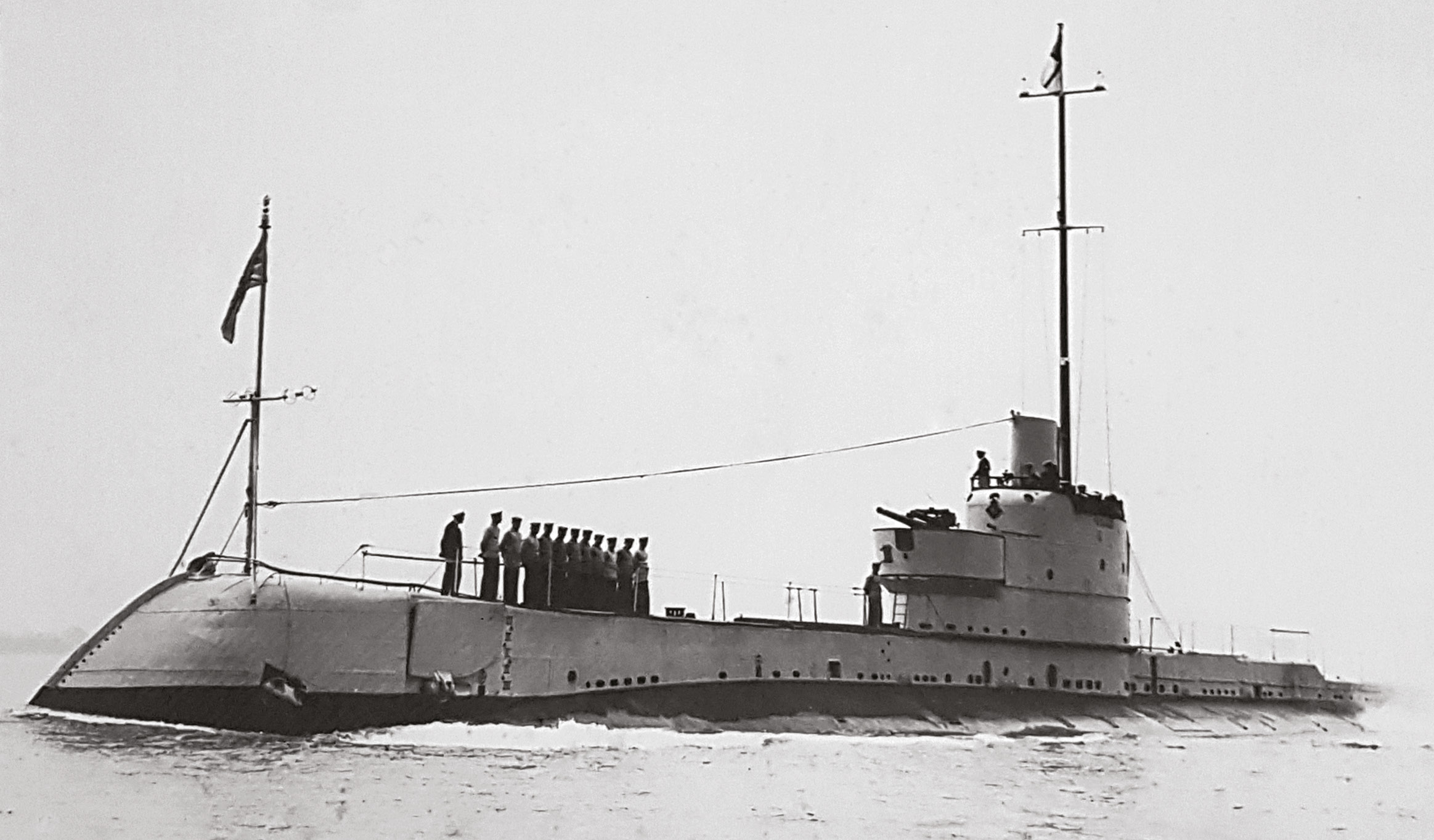 above An early photograph of the British submarine HMS Olympus.