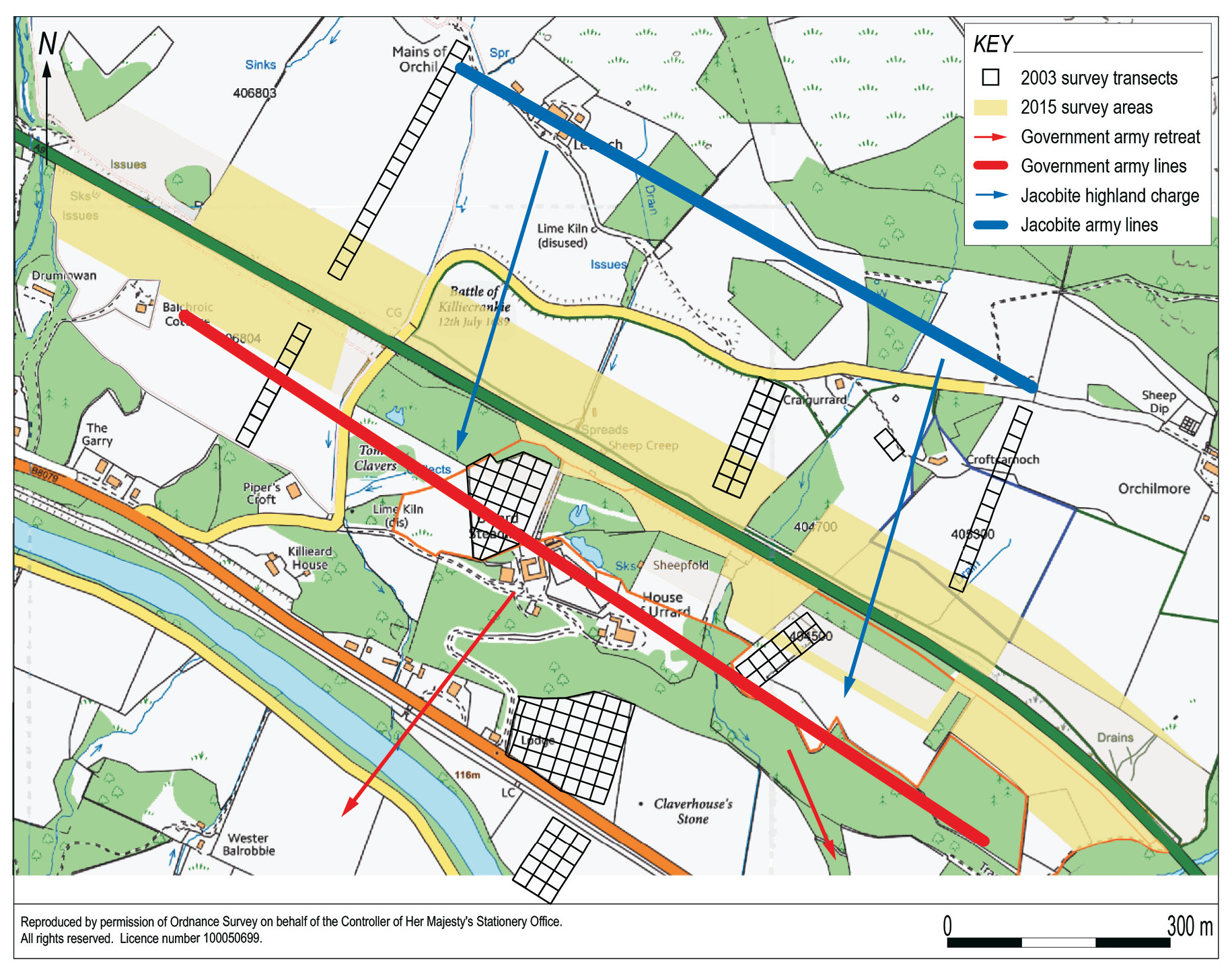 left The location of the Killiecrankie battlefield, with the modern A9 road passing directly between the former Jacobite and Government army positions at the opening of the engagement.