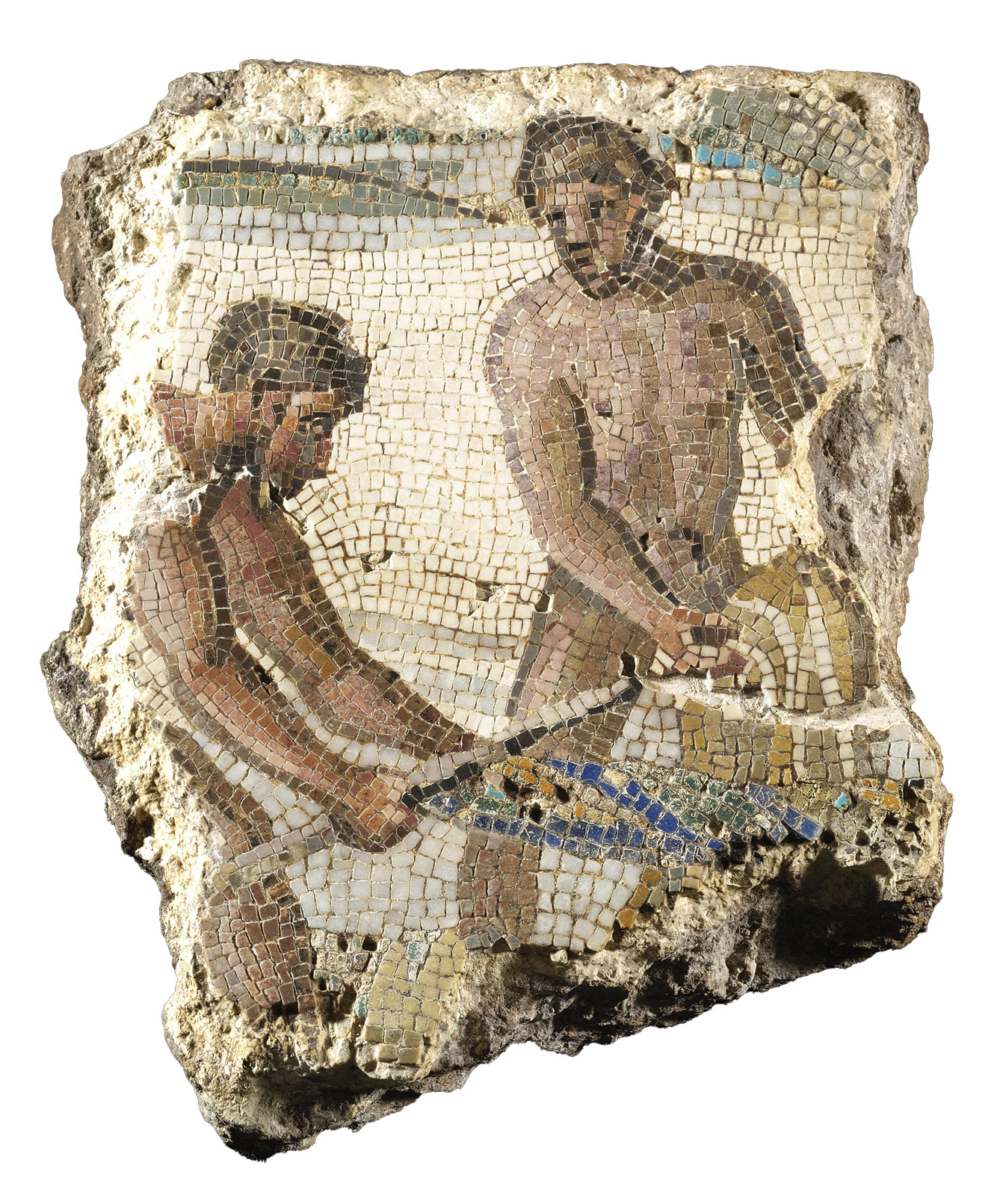 BELOW Polychrome mosaic showing fishermen at work, found in 1875 between the Via Labicana and Via Merulana in Rome. Late 1st / early 2nd century AD.