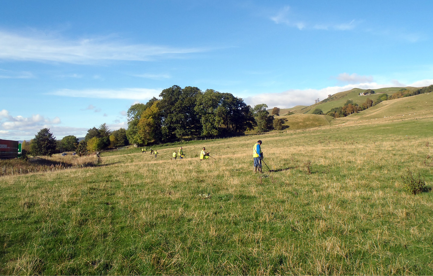 right Metal-detecting survey under way on the north-west side of the battlefield. The steep, naturally terraced ground would have provided the Jacobites with cover as they charged downhill. The density of finds suggests significant fighting in this area.