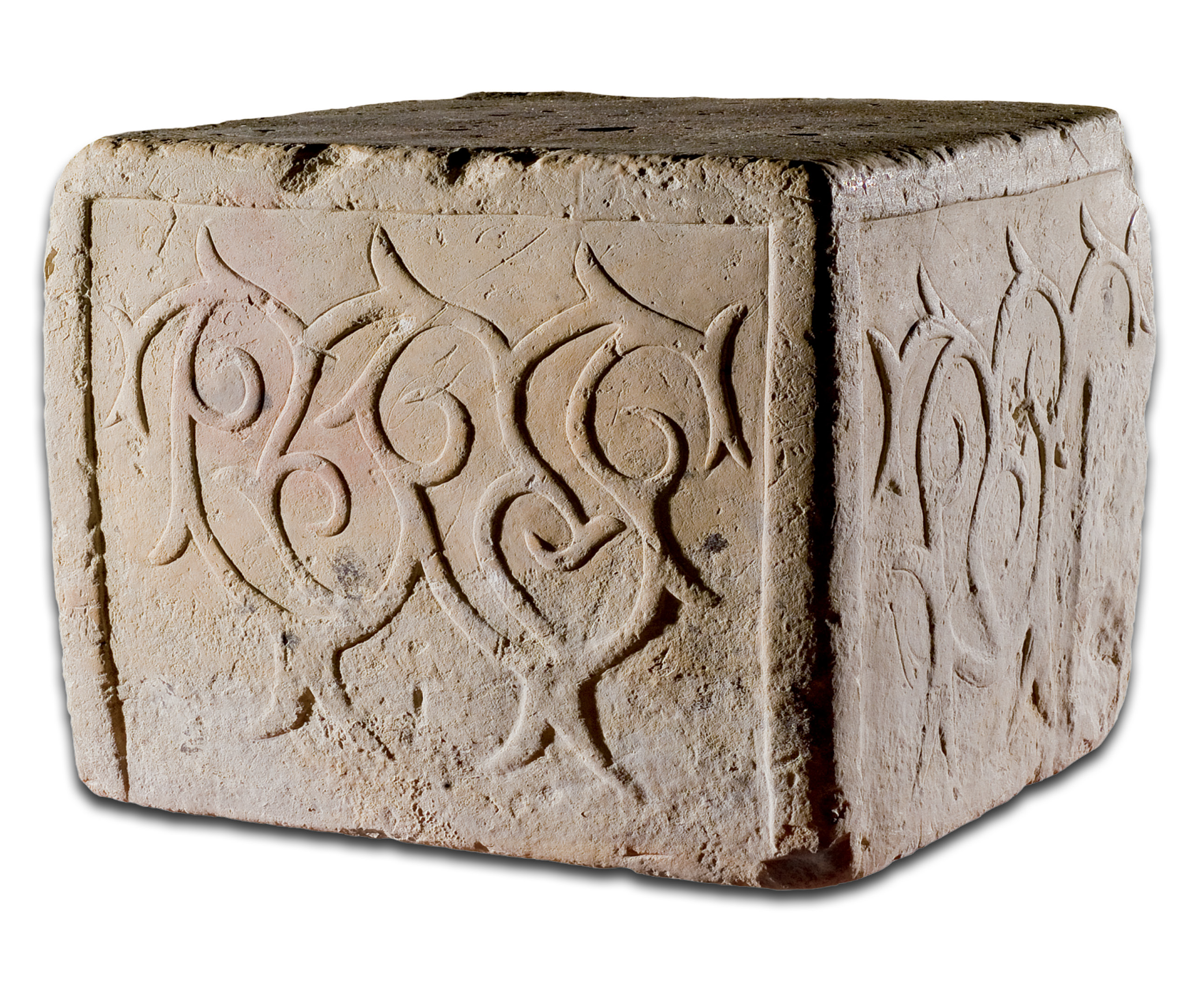 Above A stone block from the Tarxien temples, decorated with a spiralling pattern, 3000-2450 BC. Size: c.80 x 80 x 80cm