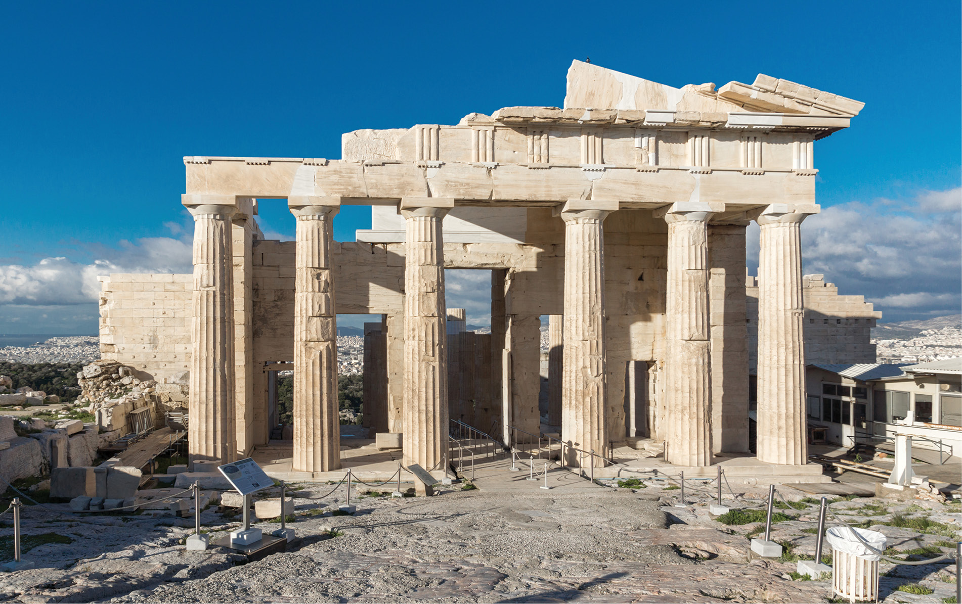 ABOVE The Propylaea, the monumental gateway to the Acropolis, was reoriented in the 5th century BC to face towards the island of Salamis.