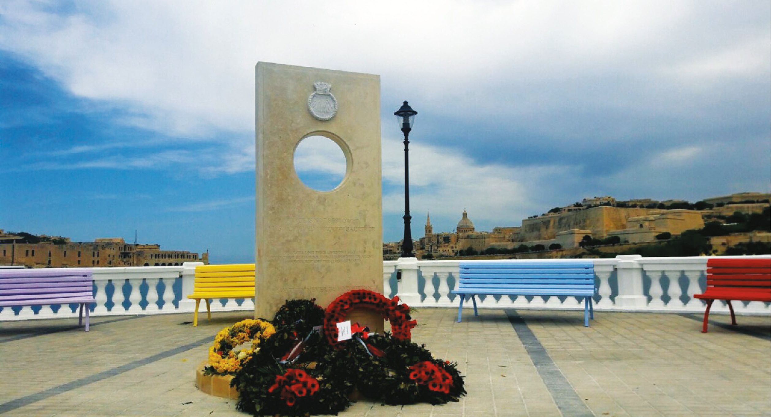 above Memorial designed by local architect Patrick Calleja to the men who perished on HMS Olympus.