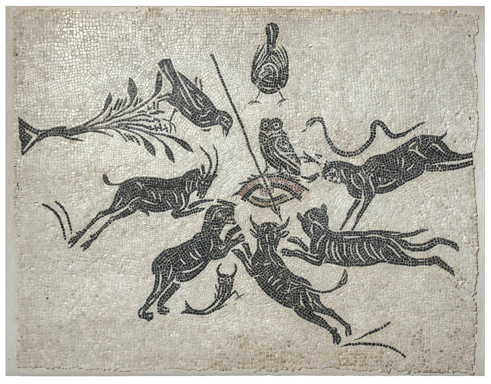LEFT Black and white floor-mosaic with an apotropaic scene warding off the evil eye, from the Basilica Hilariana, found in the 1880s during the construction of a military hospital on the Caelian Hill. Mid 2nd century AD.